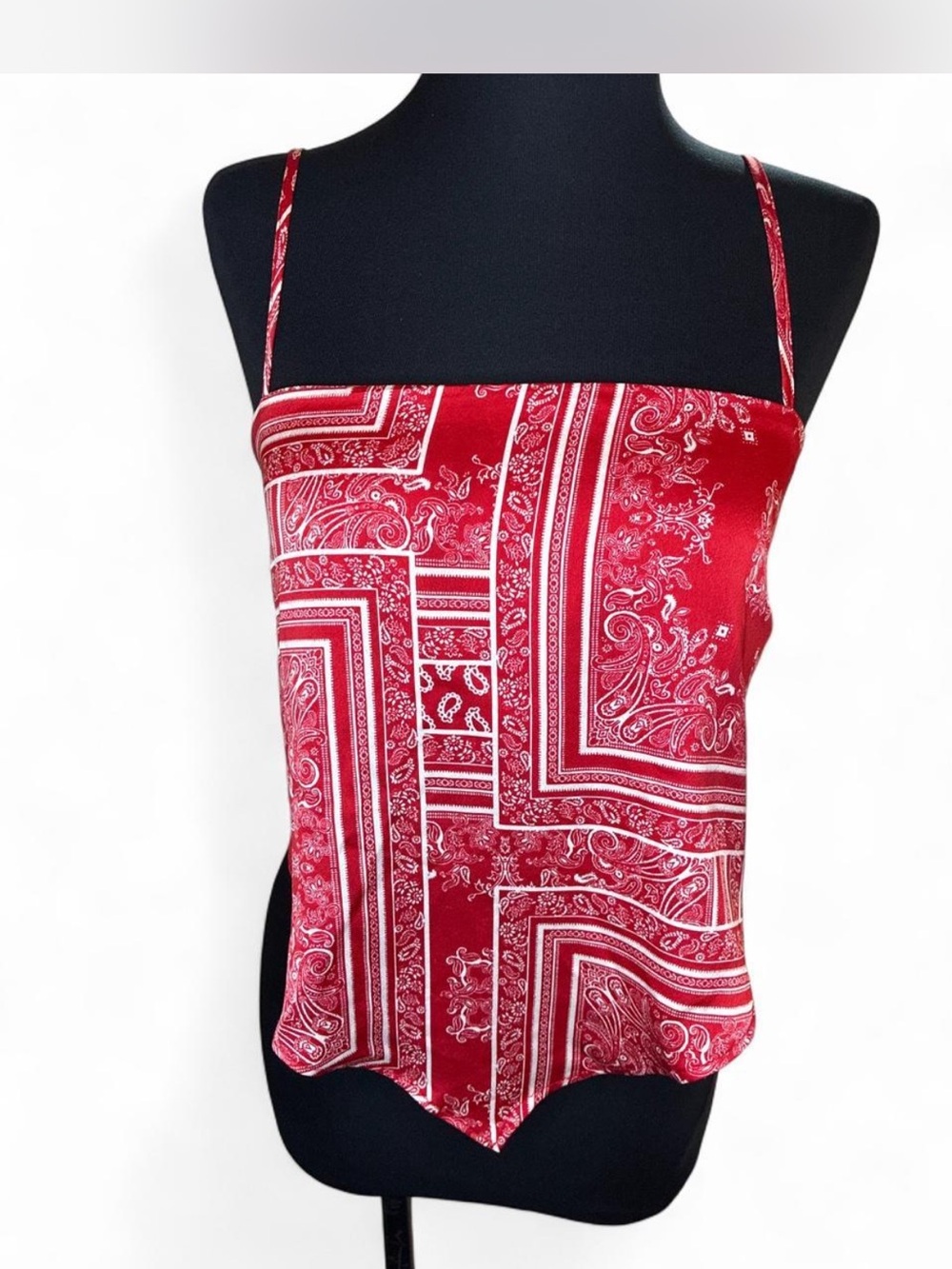 Red Paisley Bandana Print Spaghetti Strap Top